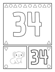 Number thirty-four, numbers coloring book for toddlers, activities, For Kindergarten and preschool