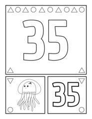 Number thirty-five, numbers coloring book for toddlers, activities, For Kindergarten and preschool
