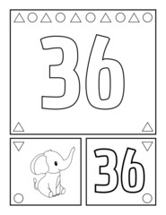 Number thirty-six, numbers coloring book for toddlers, activities, For Kindergarten and preschool