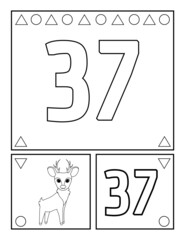 Number thirty-seven, numbers coloring book for toddlers, activities, For Kindergarten and preschool