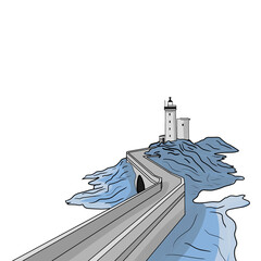 Illustration of a lighthouse in the sea