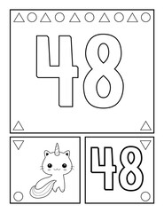 Number forty-eight, numbers coloring book for toddlers, activities, For Kindergarten and preschool