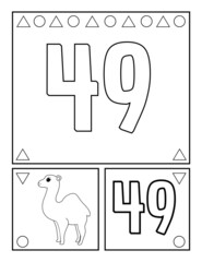 Number forty-nine, numbers coloring book for toddlers, activities, For Kindergarten and preschool