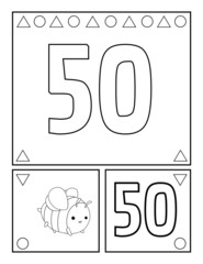 Number fifty, numbers coloring book for toddlers, activities, For Kindergarten and preschool