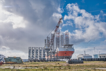 Wind Power rig on service in Esbjerg harbor, Denmark