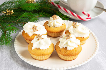 Homemade cupcakes with Christmas decorations