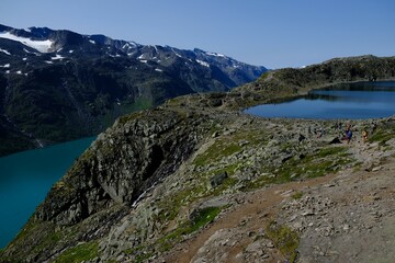 Scenic Besseggen trail in Jotunheimen, Norway - the most beautiful trekking trail in Norway