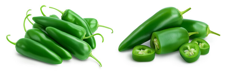 jalapeno pepper isolated on white background. Green chili pepper with clipping path and full depth of field.