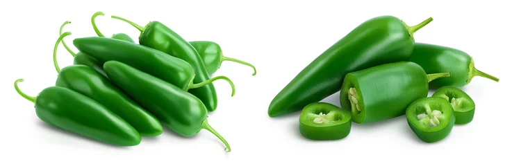Fotobehang jalapeno pepper isolated on white background. Green chili pepper with clipping path and full depth of field. © kolesnikovserg