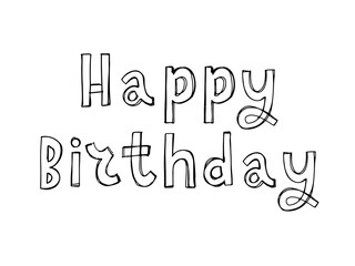 Happy Birthday Brush Script Style Hand lettering. Retro Vintage Custom Typographic Composition . Original Hand Crafted Design. Calligraphic Phrase. Original Drawn Vector Illustration.
