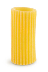 raw italian Rigatoni pasta isolated on white background with clipping path and full depth of field