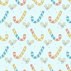 Christmas seamless pattern with colourful candy cane and holly berries element background