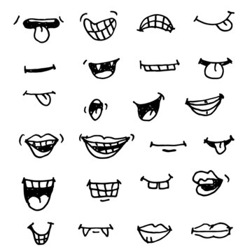 Vector hand drawn cartoon smiles collection