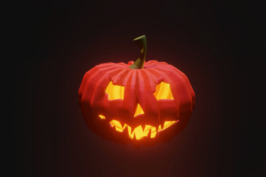 pumpkin with a carved scary face for Halloween, spooky glowing jack o lattern. isolated Illustration. 3d render