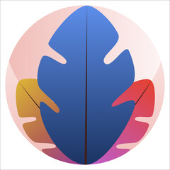 Round icon with leaves on soft pink background. Vector illustration.