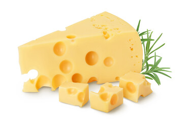 piece of cheese isolated on white background with clipping path and full depth of field