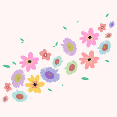 Background with cartoon flowers. Vector illustration.