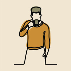 Fototapeta na wymiar Man drinking coffee oneline continuous line art