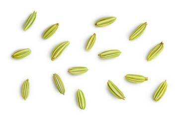 Dried fennel seeds isolated on white background with clipping path. Top view. Flat lay