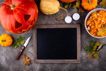 Process of making Halloween jack-o-lantern