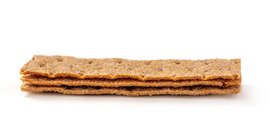 Crispbreads isolated on a white background. Several rye breads, a healthy snack