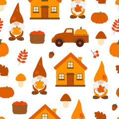 Seamless pattern fall Gnomes harvest vector illustration