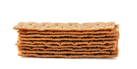 Crispbreads isolated on a white background. Several rye breads, a healthy snack