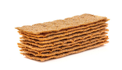 Crispbreads isolated on a white background. Several rye breads, a healthy snack