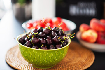 Fruits and berries on the kitchen table.