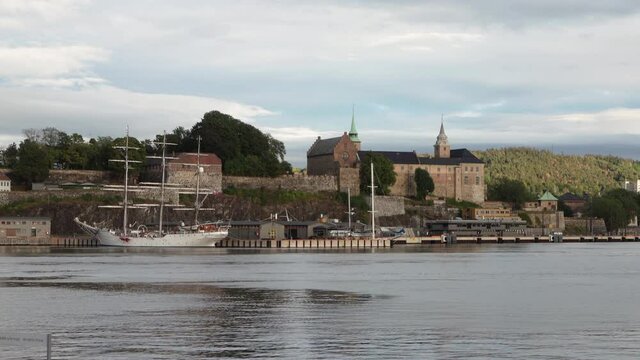 panoramic view of the city harbor in Oslo, Norway