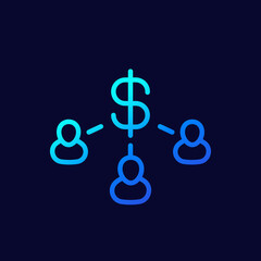 salary line icon with people and money