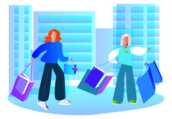 Vector sketch of shopping women.