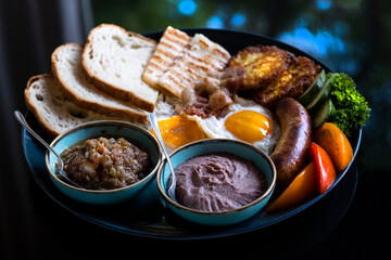 breakfast vegetables eggs plate on the table