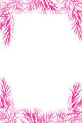 Watercolor winter greeting card with pink coniferous branches