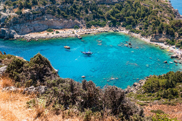 Anthony Quinn Bay in Faliraki on Rhodes Island, Greece. Top view