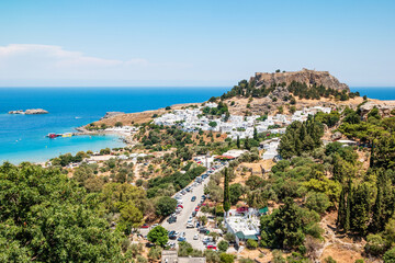 Fototapeta na wymiar View of the white town of Lindos on Rhodes, Greece