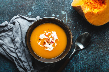 Pumpkin cream soup top view
