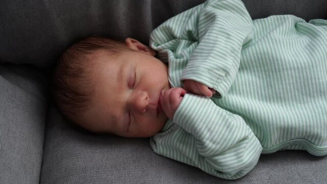 Baby Sleep Newborn Sleep, Little Girl Sleeping On Chair Face and Hands close-up