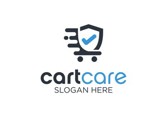 Shopping Cart and Shield Logo Design Vector Image