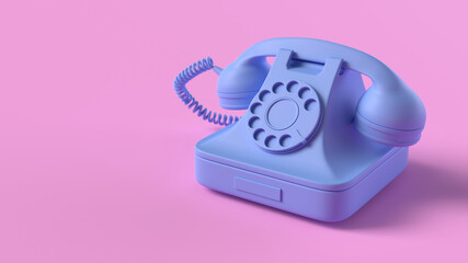 Render of Blue Vintage Phone isolated on pink background