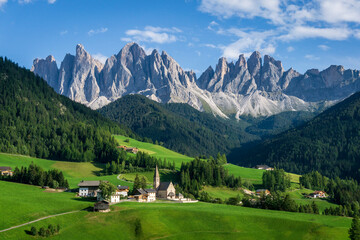 Beautiful picturesque landscape of the village of Santa Maddalena. Dolomites. Italy.