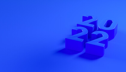 2022 sign 3d numbers on blue background - Happy New Year celebration for corporate business design template of brochure, card, banner, postcard. 3d rendering