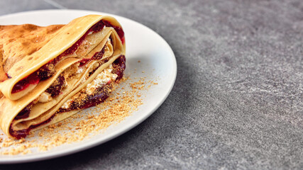 homemade pancakes with crumbled biscuits