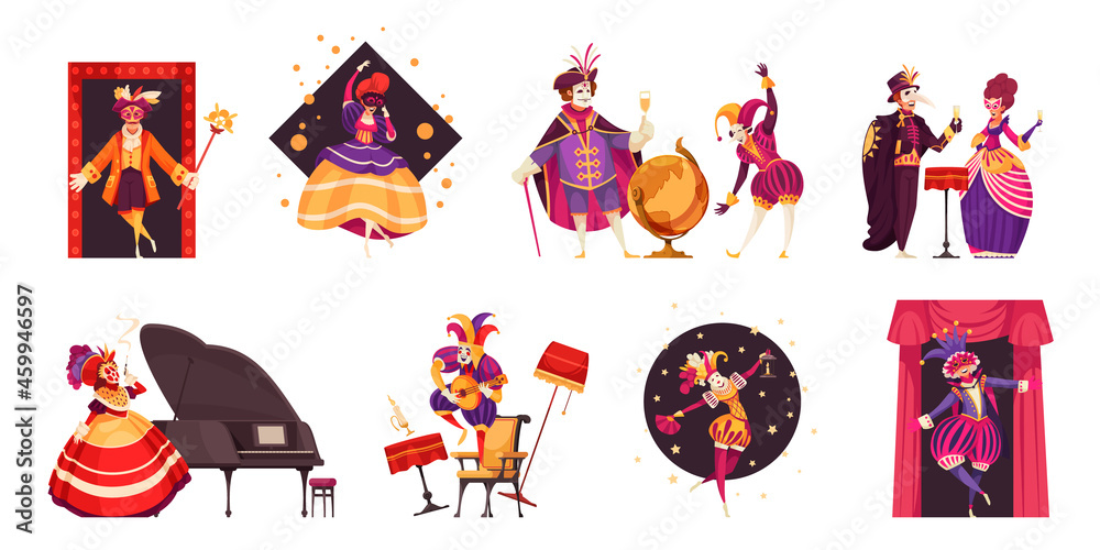 Sticker venetian carnival set