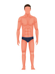 Fototapeta premium Human anatomy. Full lenght front view of standing man in underwear. illustration of a man figure. Athletic young male body
