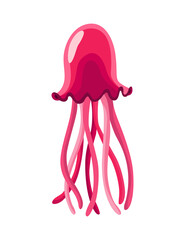 Jellyfish - sea and ocean animal. Fauna character in flat cartoon style.  cute colorful object isolated on white background