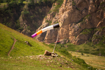 Multi-colored windsail for wind direction in the mountains