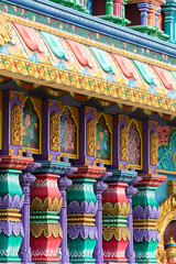 Closeup of the religious decorative motifs of Hindu temples, near the Batu Caves, in the Gombak District, Selangor, Malaysia