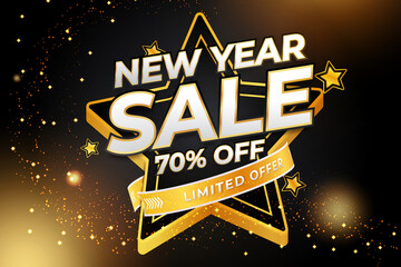 New year sale  editable text effect with black gold backround style