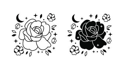 flowers with moon and stars